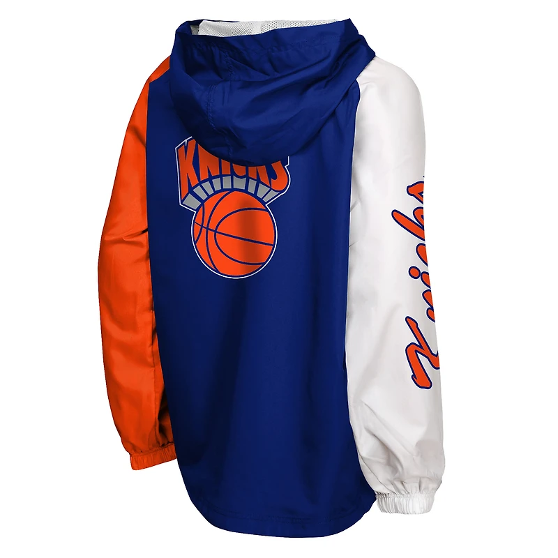 Coupe-vent anorak Mitchell & Ness bleu New York Knicks pour jeunes, éditions éliminatoires, à fermeture éclair quart de pouce