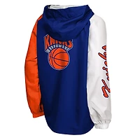 Coupe-vent anorak Mitchell & Ness bleu New York Knicks pour jeunes, éditions éliminatoires, à fermeture éclair quart de pouce