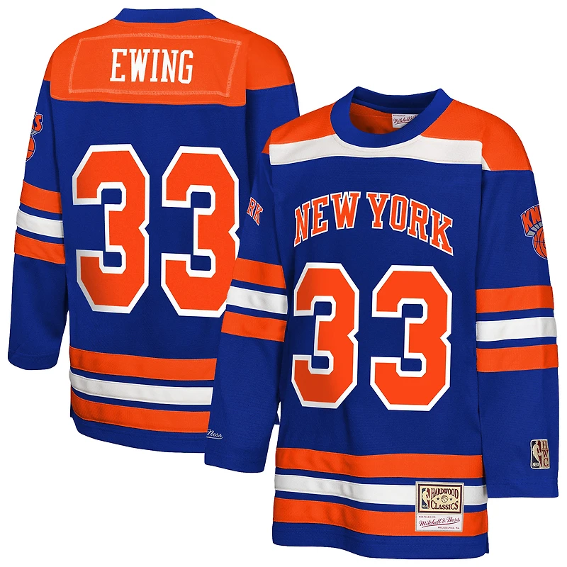 Maillot de hockey tendance Maxxed Out 2.0 bleu pour jeunes Mitchell & Ness Patrick Ewing des New York Knicks