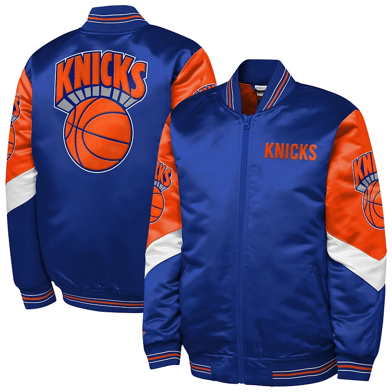 Veste en satin épais entièrement zippée Mitchell & Ness Royal New York Knicks Throw It Back pour jeune