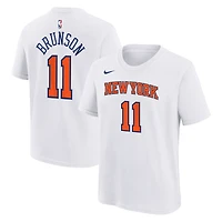 T-shirt Nike Jalen Brunson blanc New York Knicks pour enfant, avec nom et numéro.