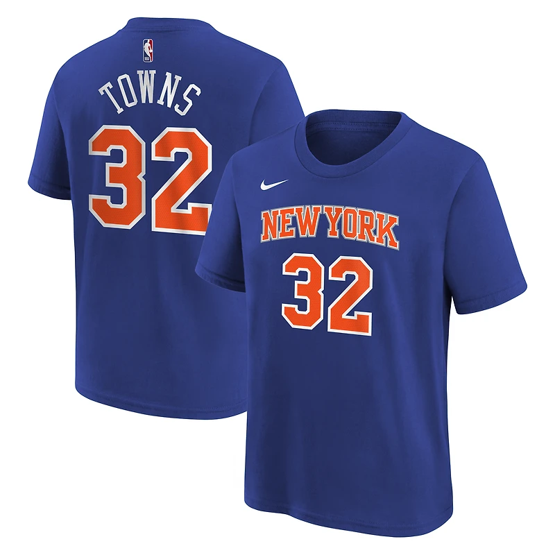 T-shirt Nike pour enfant Karl-Anthony Towns blanc New York Knicks Association avec nom et numéro
