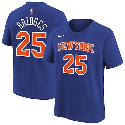 T-shirt Nike Mikal Bridges #25 bleu pour jeunes avec nom et numéro des New York Knicks