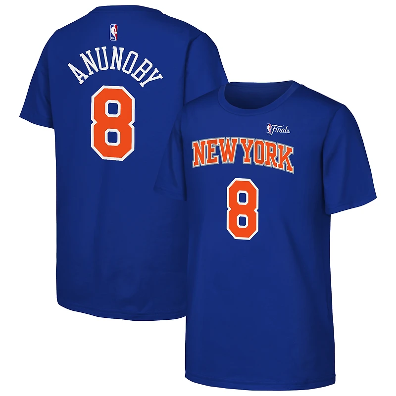 Youth Nike OG Anunoby Blue New York Knicks 2026 NBA Finals Name & Number T-Shirt