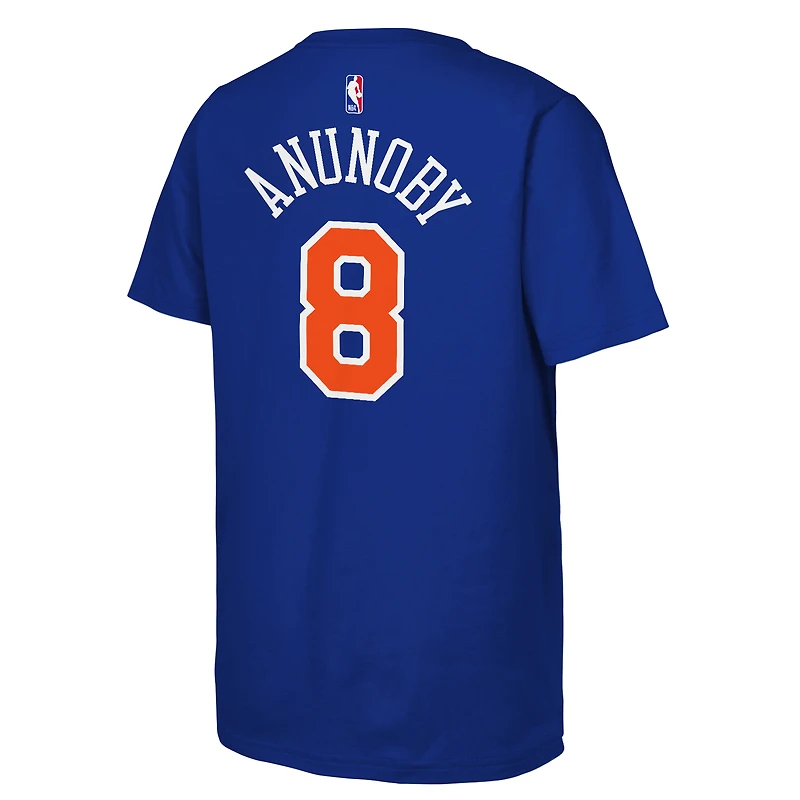 Youth Nike OG Anunoby Blue New York Knicks 2026 NBA Finals Name & Number T-Shirt
