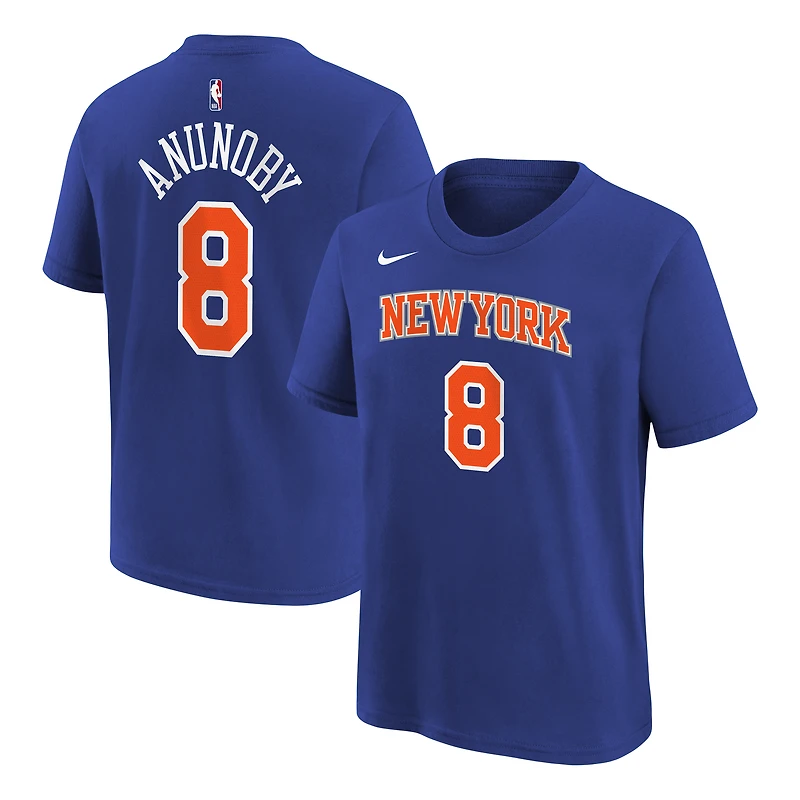 Youth Nike OG Anunoby Blue New York Knicks Icon Name & Number T-Shirt