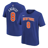 Youth Nike OG Anunoby Blue New York Knicks Icon Name & Number T-Shirt