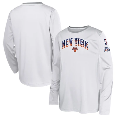 Youth Nike  White New York Knicks 2024/25 City Edition Pregame Performance Long Sleeve Shooting T-Shirt