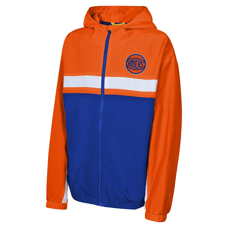 Veste à capuche entièrement zippée coupe-vent orange New York Knicks pour jeunes