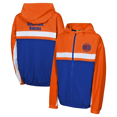 Veste à capuche entièrement zippée coupe-vent orange New York Knicks pour jeunes