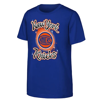 T-shirt bleu à motif aérographe des New York Knicks pour jeunes