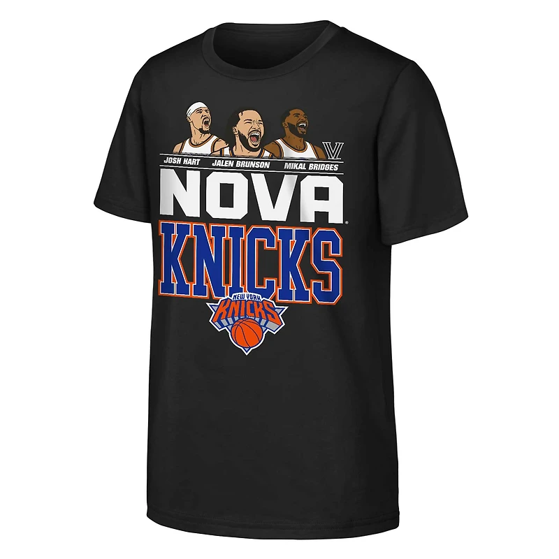 T-shirt noir Nova Knicks Youth Outerstuff Jalen Brunson, Josh Hart et Mikal Bridges