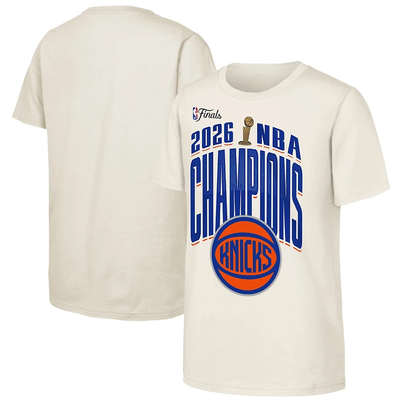 Youth Outerstuff Natural New York Knicks 2026 NBA Finals Champions Bold Teamwork T-Shirt