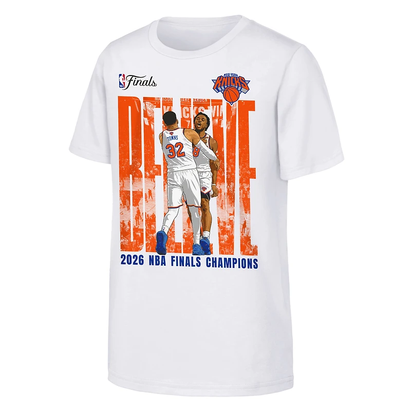 Youth Outerstuff OG Anunoby & Karl-Anthony Towns White New York Knicks 2026 NBA Finals Champions Believe T-Shirt