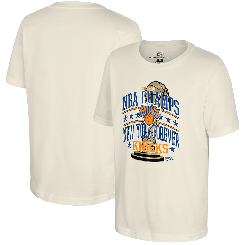 T-shirt Youth Stadium Essentials Natural New York Knicks Champions des Finales NBA 2026 « Aucun regret »
