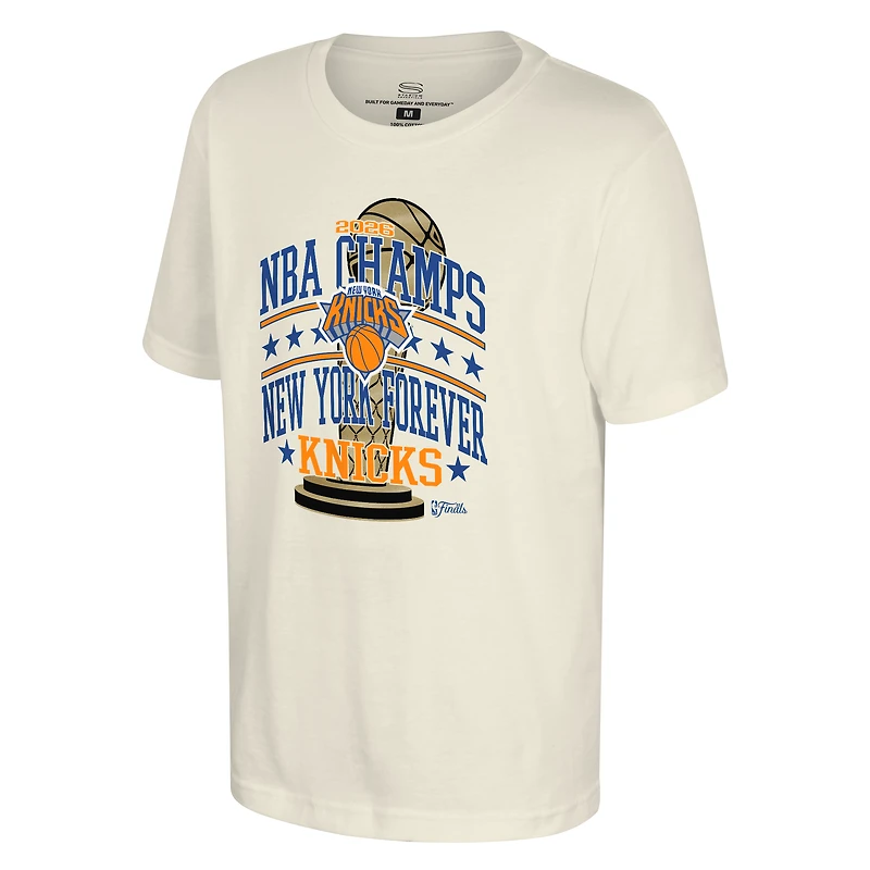 Youth Stadium Essentials Natural New York Knicks 2026 NBA Finals Champions No Regrets T-Shirt