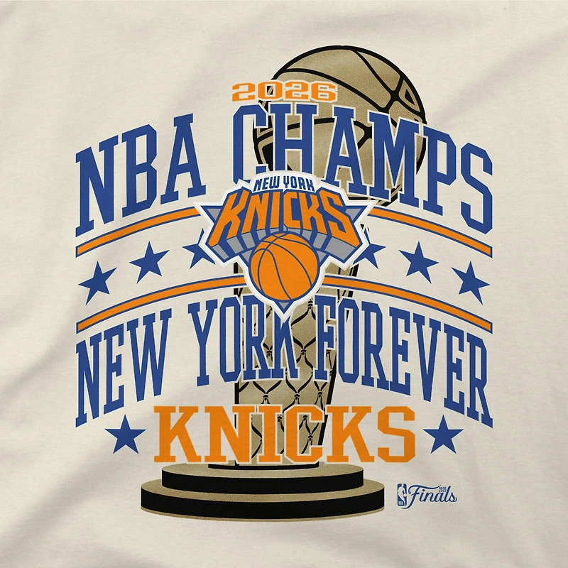 Youth Stadium Essentials Natural New York Knicks 2026 NBA Finals Champions No Regrets T-Shirt