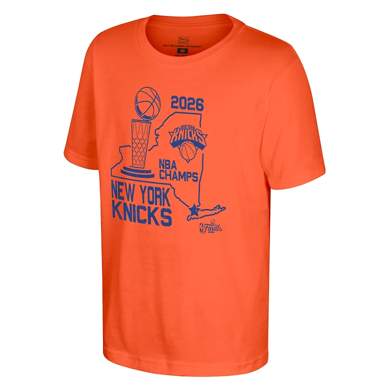 Youth Stadium Essentials Orange New York Knicks 2026 NBA Finals Champions State T-Shirt