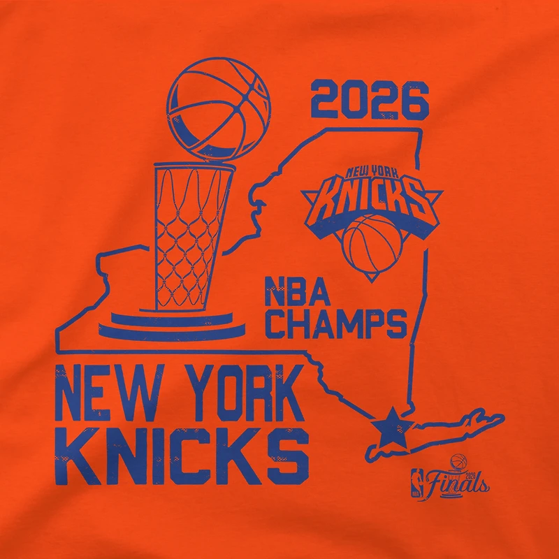 Youth Stadium Essentials Orange New York Knicks 2026 NBA Finals Champions State T-Shirt