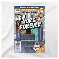 Youth Stadium Essentials White New York Knicks Comic Book Cover T-Shirt