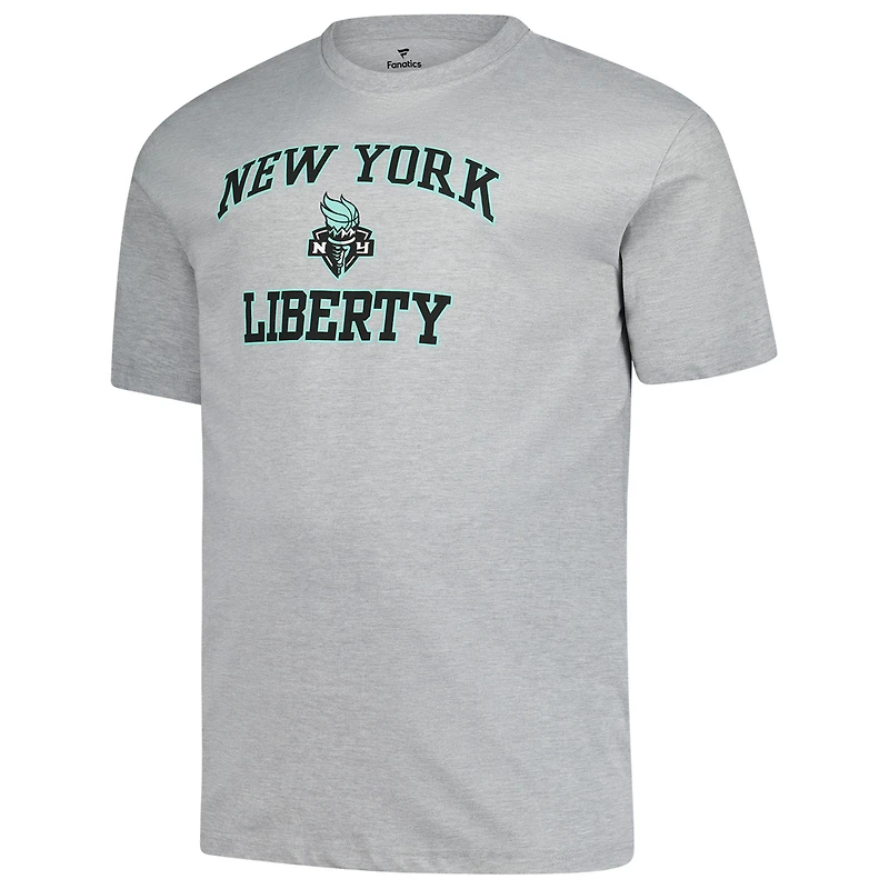 T-shirt Fanatics gris chiné pour homme, motif New York Liberty, grand et grand, cœur âme