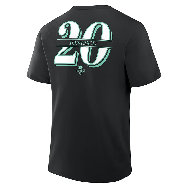 T-shirt noir pour homme Fanatics Sabrina Ionescu avec nom et numéro New York Liberty dans la peinture