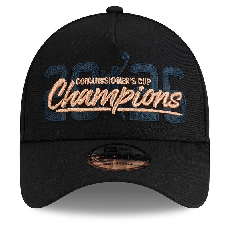 Casquette ajustable New Era noire pour homme New York Liberty 2026, championne de la Coupe des commissaires de la WNBA, modèle A-Frame 9FORTY