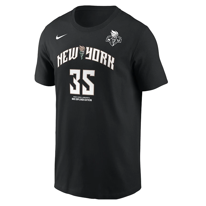 T-shirt Nike Jonquel Jones pour homme, édition New York Liberty Explorer, noir, avec nom et numéro