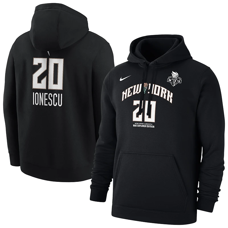 Sweat à capuche Nike Sabrina Ionescu noir pour homme, édition New York Liberty Explorer, avec nom et numéro