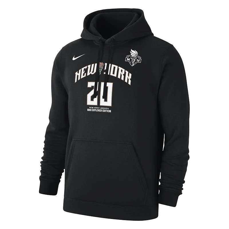 Sweat à capuche Nike Sabrina Ionescu noir pour homme, édition New York Liberty Explorer, avec nom et numéro