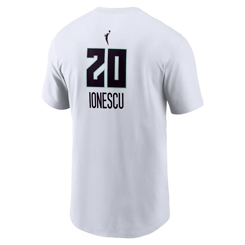 T-shirt Nike Sabrina Ionescu blanc New York Liberty, édition héroïne, avec nom et numéro