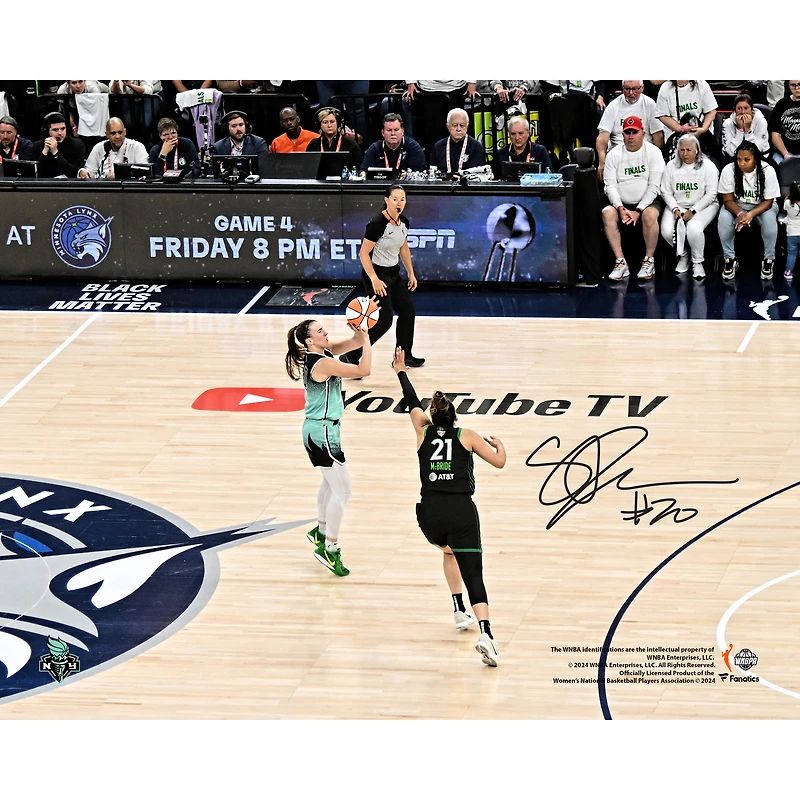 Photographie autographiée de Sabrina Ionescu, New York Liberty, 8" x 10", tir à trois points gagnant du match 3 de la finale WNBA 2024