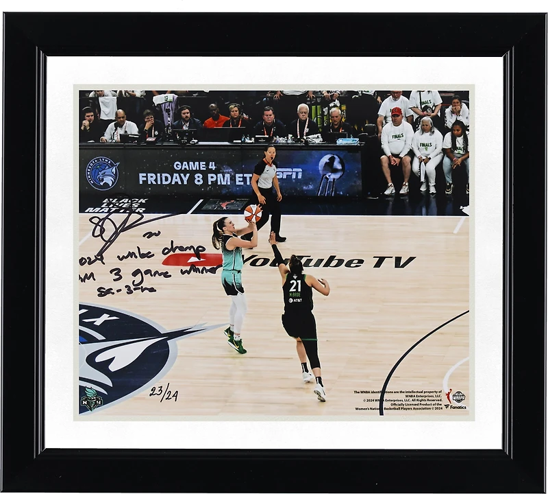 Sabrina Ionescu New York Liberty Autographed 8" x 10" WNBA Finals Game 3 Game Winning 3-Pointer Photograph with Multiple Inscriptions - Limited Edition of 24