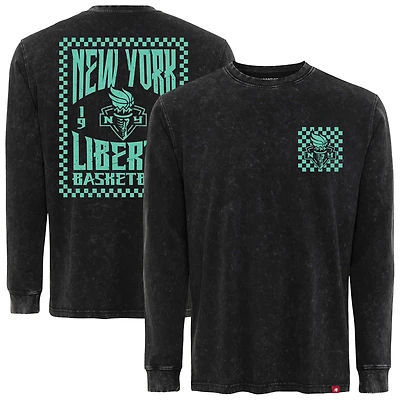 T-shirt unisexe Sportiqe noir à manches longues de qualité supérieure avec motif Liberty Rock & Roll la collection New York Bono Mineral Wash