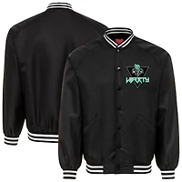 Blouson aviateur unisexe Sportiqe noir New York Liberty Rock & Roll Collection Ringo Satin Raglan à boutons-pression