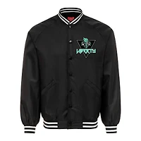 Blouson aviateur unisexe Sportiqe noir New York Liberty Rock & Roll Collection Ringo Satin Raglan à boutons-pression