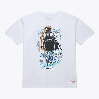 T-shirt unisexe Mitchell & Ness Rebecca Lobo blanc New York Liberty Court Origins Chalked Up pour femmes