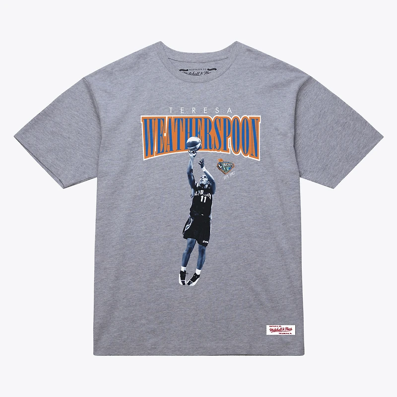 T-shirt unisexe Mitchell & Ness Teresa Weatherspoon gris chiné New York Liberty Court Origins Player Boyfriend pour femmes