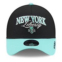 Casquette unisexe New Era noire/menthe New York Liberty WNBA Tip-Off 2026 avec badge en métal et monture en A, modèle 9FORTY ajustable