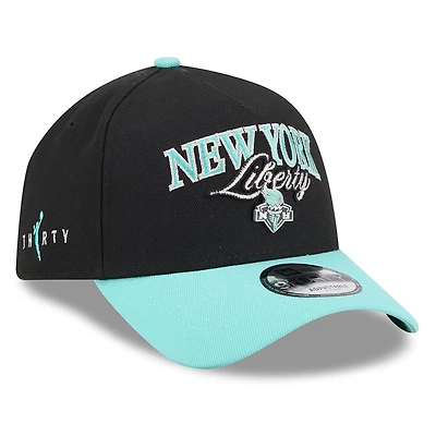 Casquette unisexe New Era noire/menthe New York Liberty WNBA Tip-Off 2026 avec badge en métal et monture en A, modèle 9FORTY ajustable