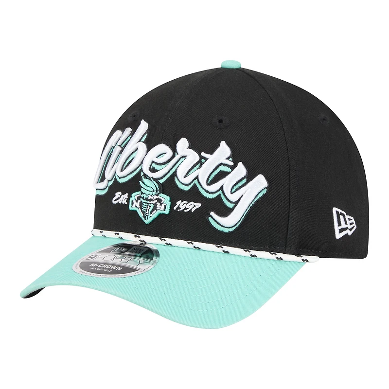 Unisex New Era  Black/Teal New York Liberty Team Loyal Script Two-Tone M-Crown 9FORTY Adjustable Hat