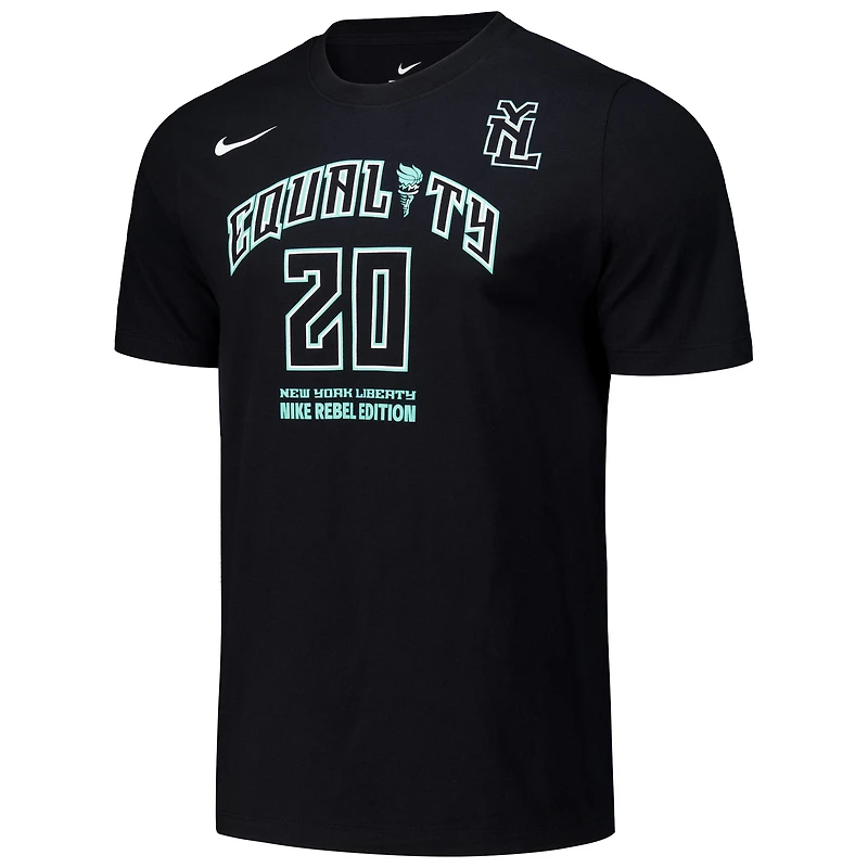 T-shirt unisexe avec nom et numéro Nike Sabrina Ionescu noir New York Liberty Rebel Edition