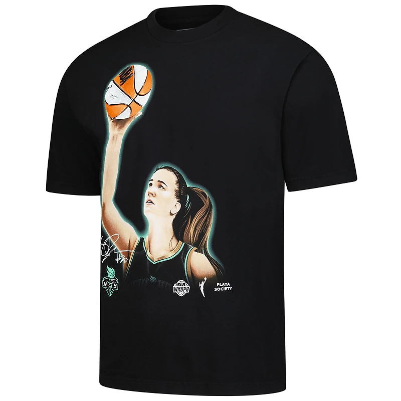 T-shirt unisexe noir Sabrina Ionescu, motif Liberty de New York, Playa Society