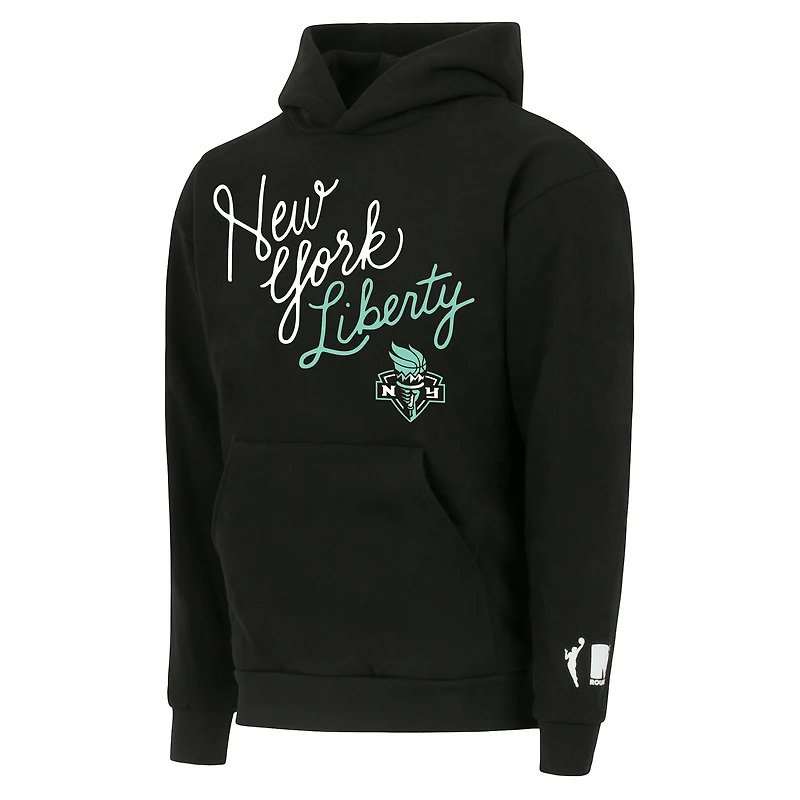 Unisex round21 Black New York Liberty Script Pullover Hoodie