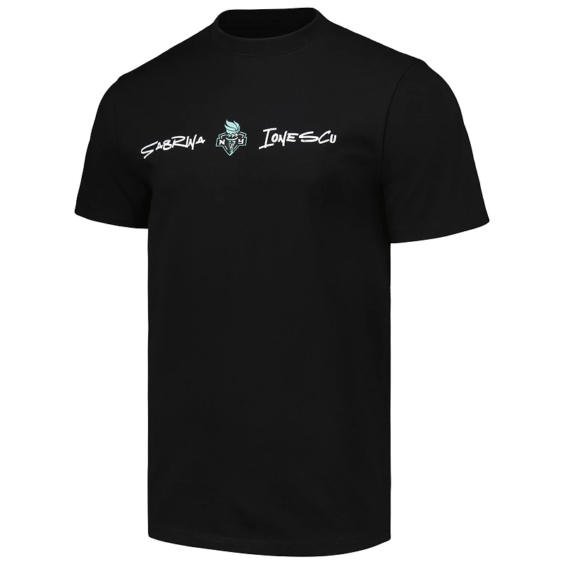 T-shirt unisexe round21 Sabrina Ionescu noir New York Liberty Player Signature nom et numéro