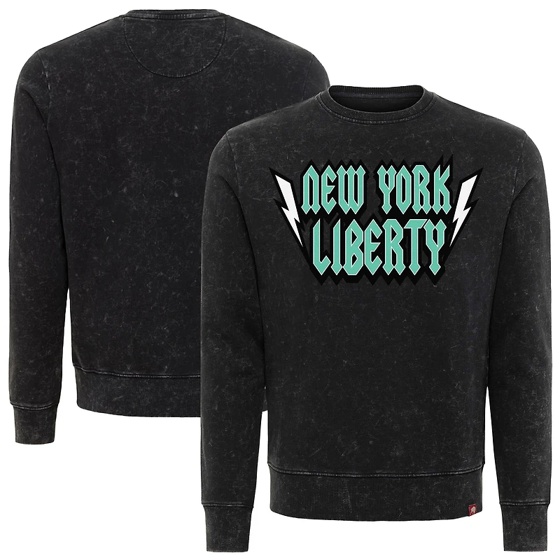 Unisex Sportiqe Black New York Liberty Rock & Roll Collection Freddy Mineral Wash Pullover Sweatshirt