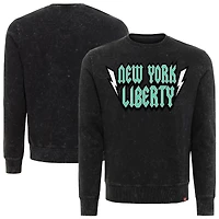 Unisex Sportiqe Black New York Liberty Rock & Roll Collection Freddy Mineral Wash Pullover Sweatshirt
