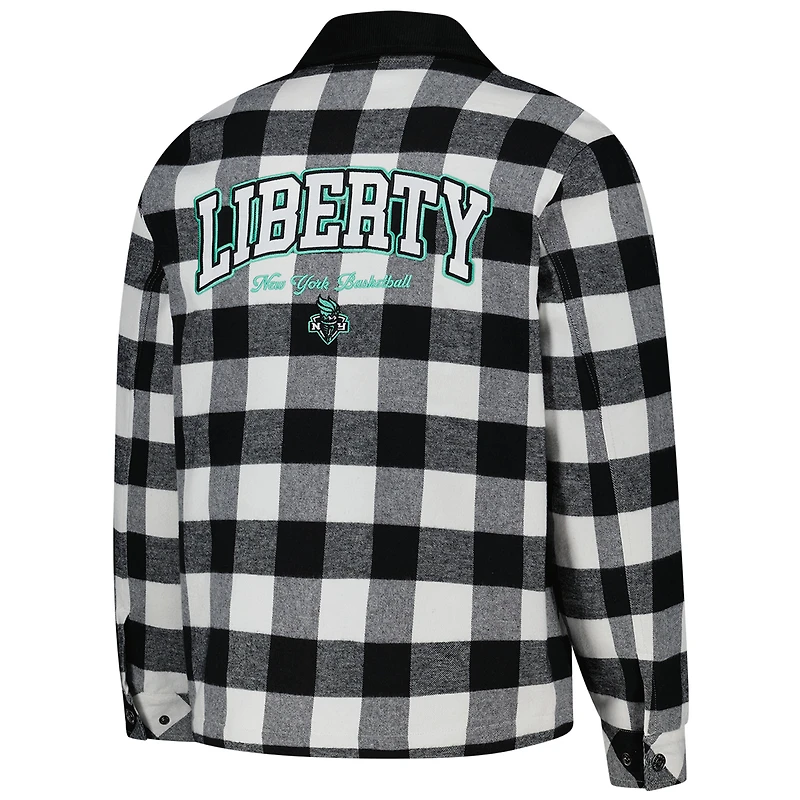Veste-chemise unisexe en flanelle noire/blanche à fermeture éclair intégrale New York Liberty de The Wild Collective