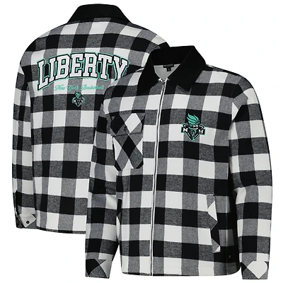 Veste-chemise unisexe en flanelle noire/blanche à fermeture éclair intégrale New York Liberty de The Wild Collective