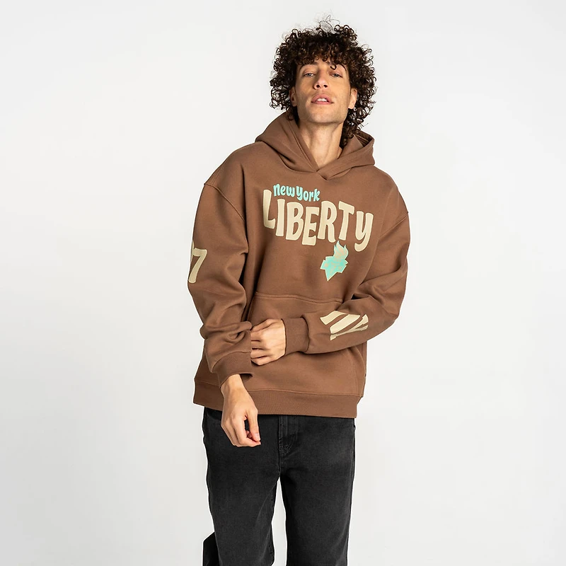 Sweat à capuche unisexe The Wild Collective marron New York Liberty en polaire lavée